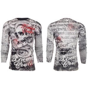 Xtreme Couture AFFLICTION Men's Long Sleeve THERMAL Shirt TOOTHACHE Biker Black